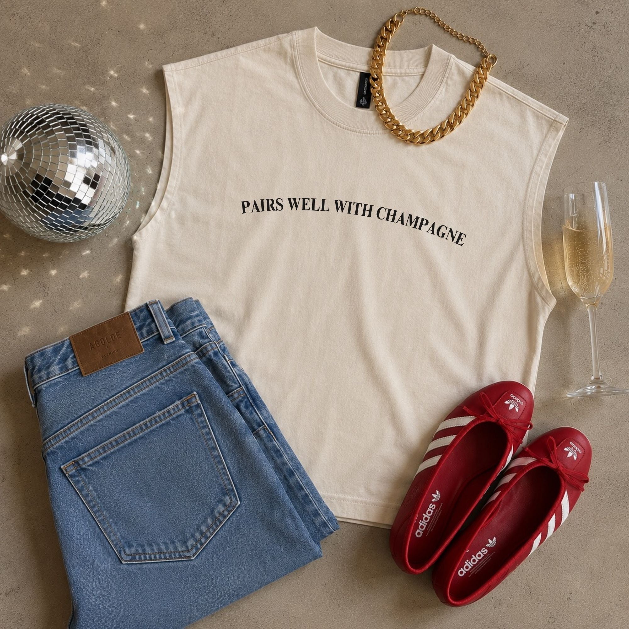 Pairs Well With Champagne Cropped Muscle Tee