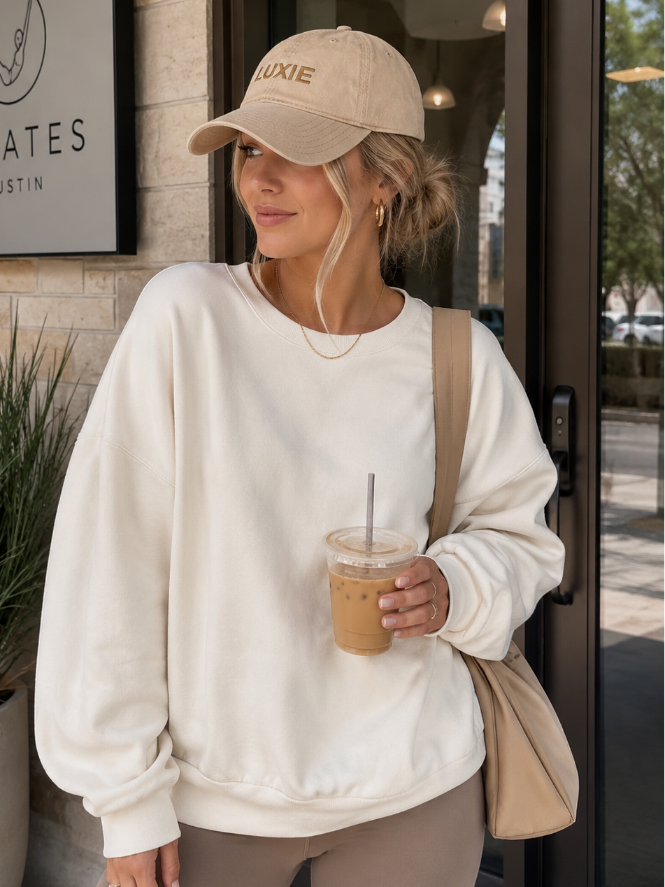 Gold on tan luxie baseball cap low profile
