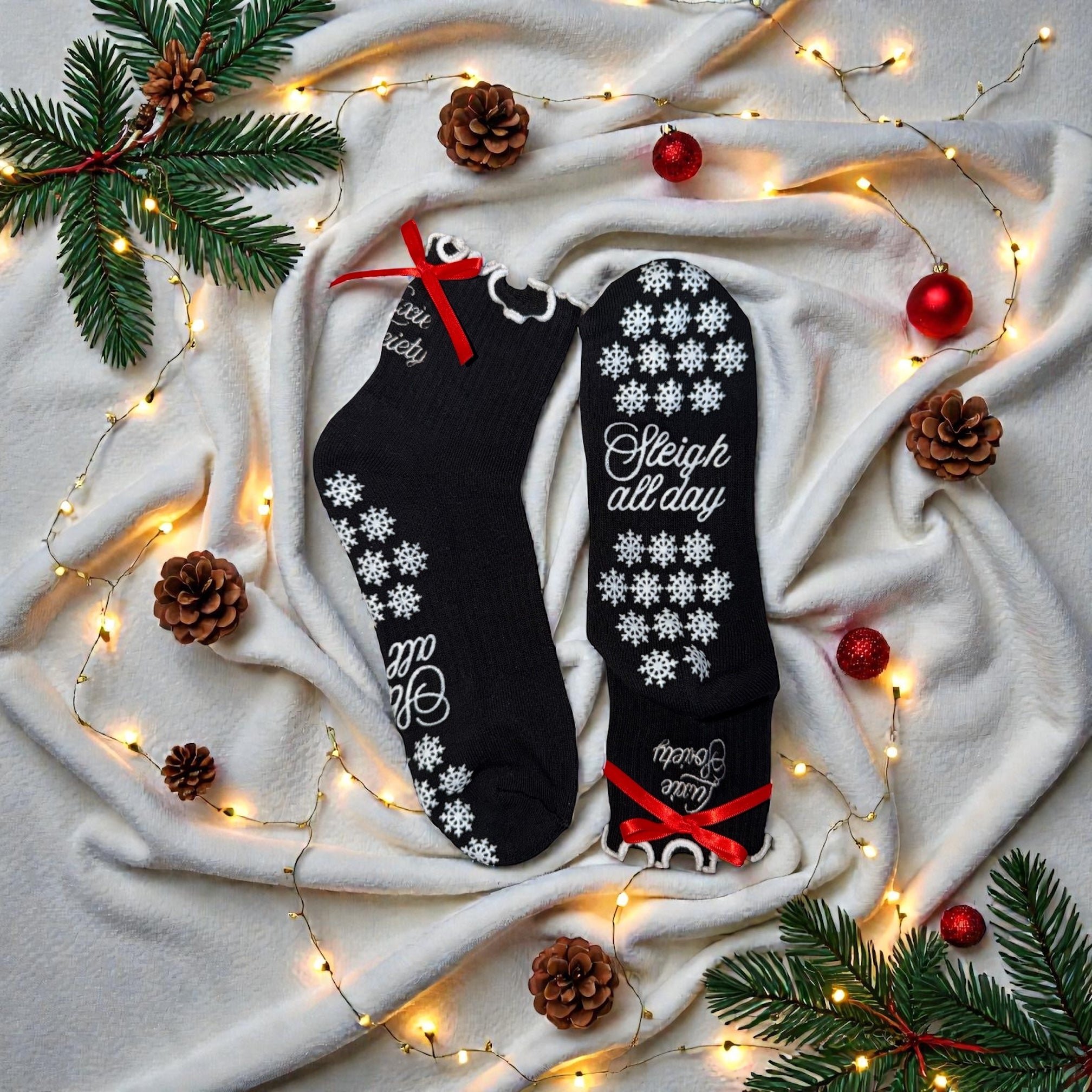 ๐ค SLEIGH ALL DAY โ Black Holiday Grip Socks