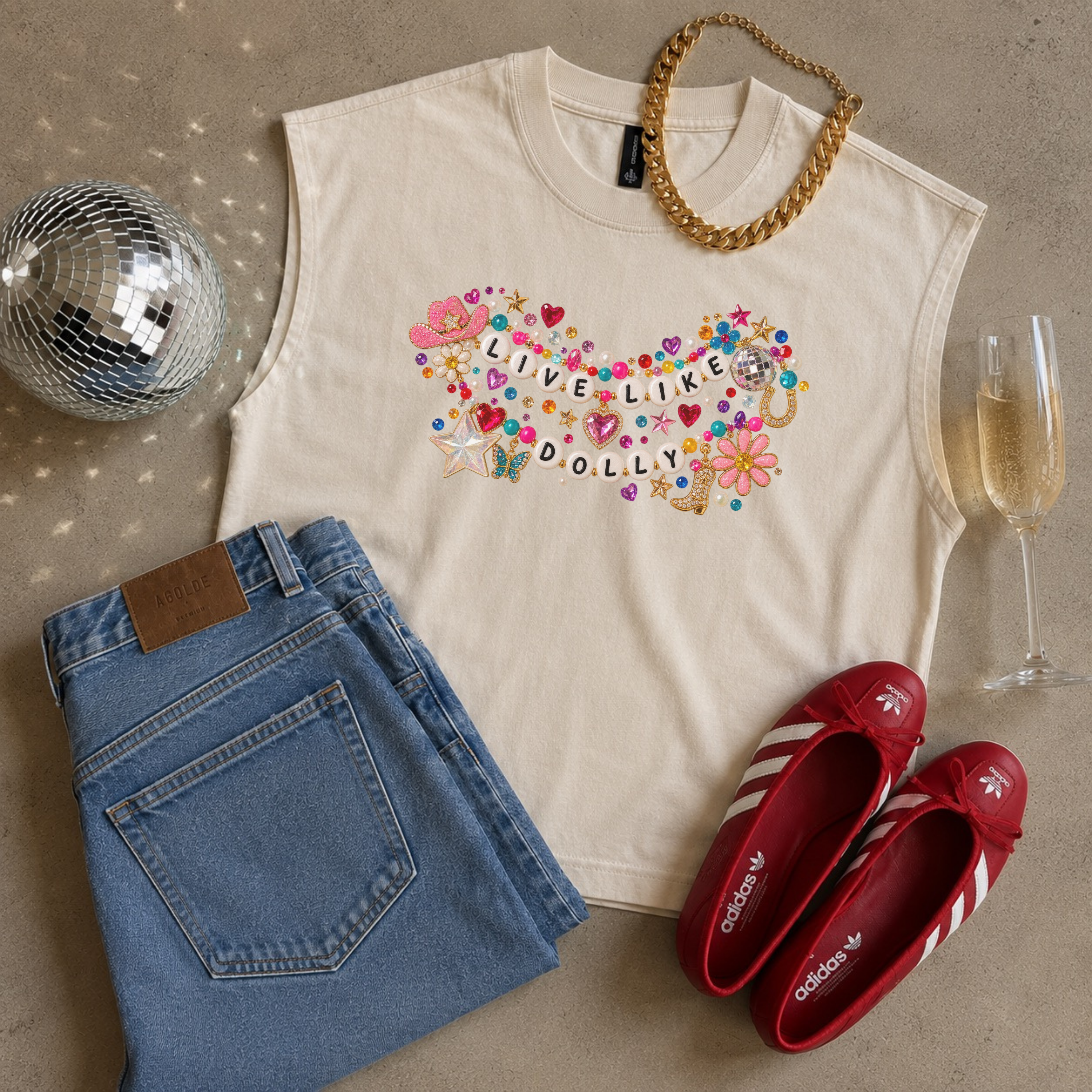 Live Like Dolly Cropped Whimsy Quote Muscle Tee
