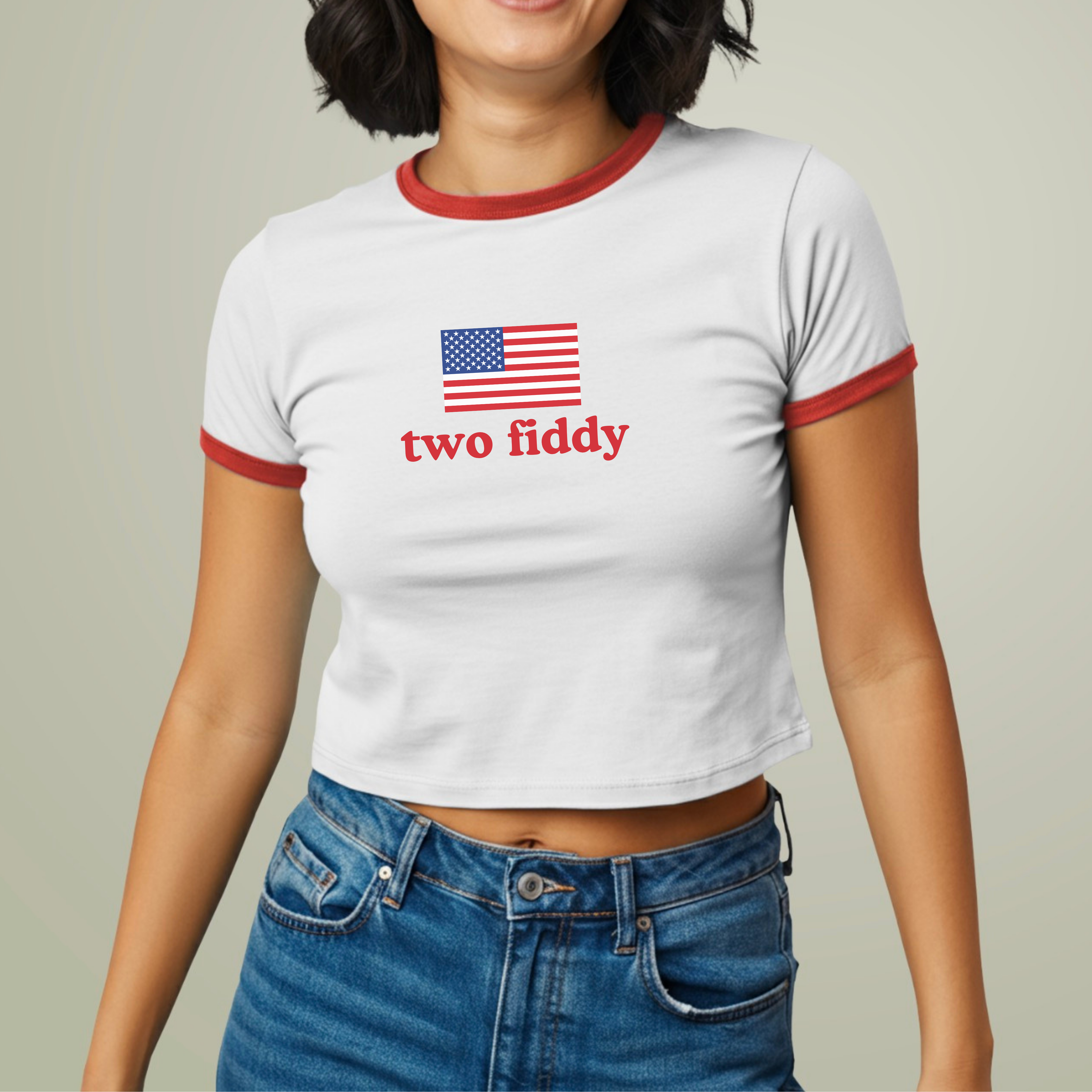 two fiddy american flag ringer tee