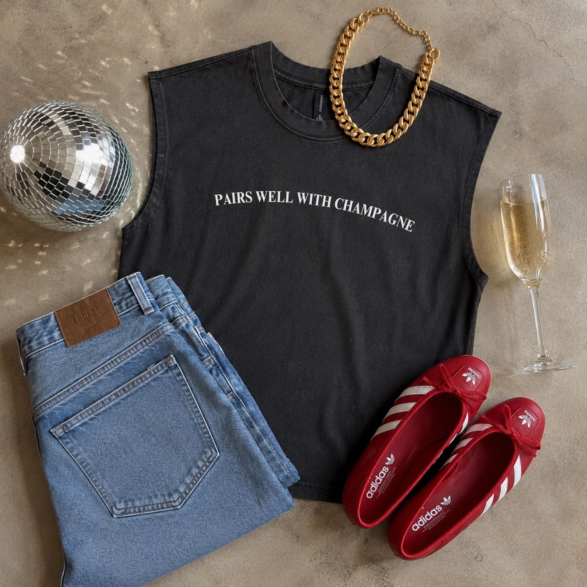 Pairs Well With Champagne Cropped Muscle Tee