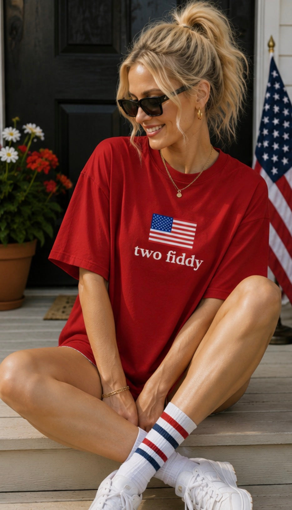 two fiddy american flag unisex tee