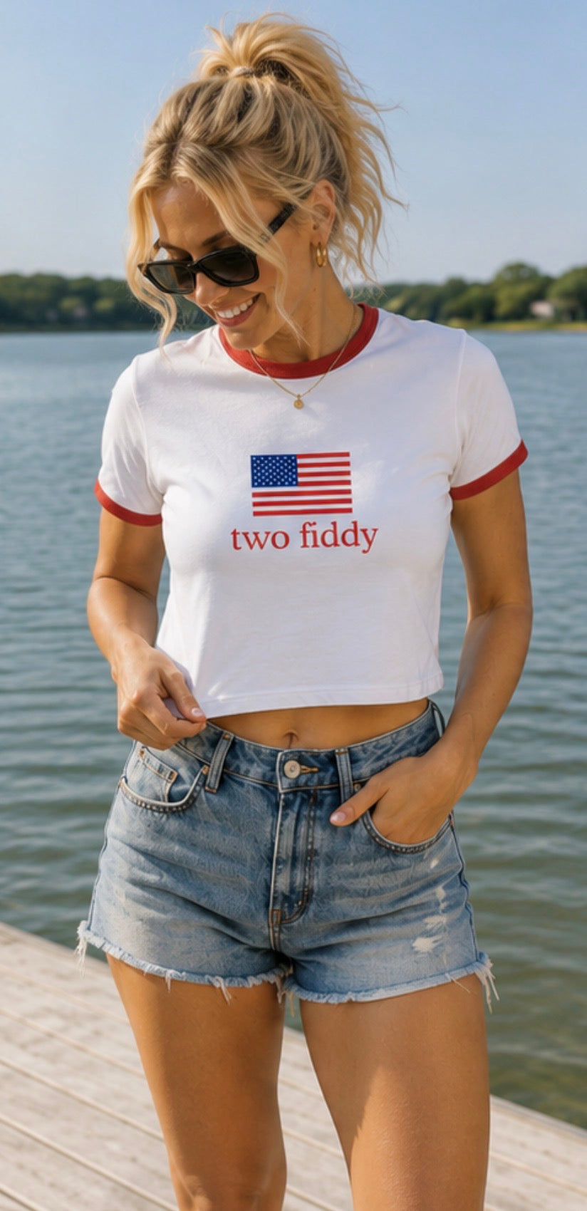 two fiddy american flag ringer tee