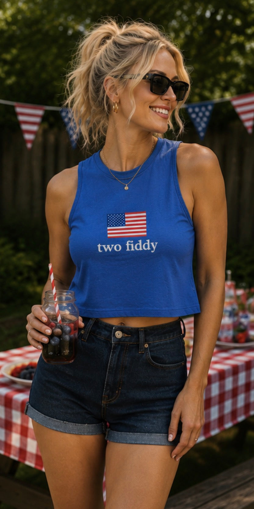 two fiddy american flag crop top