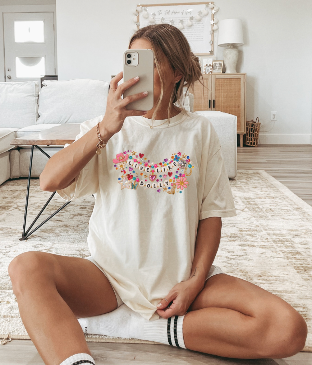 Live Like Dolly Gemstone Whimsy Quote Tee